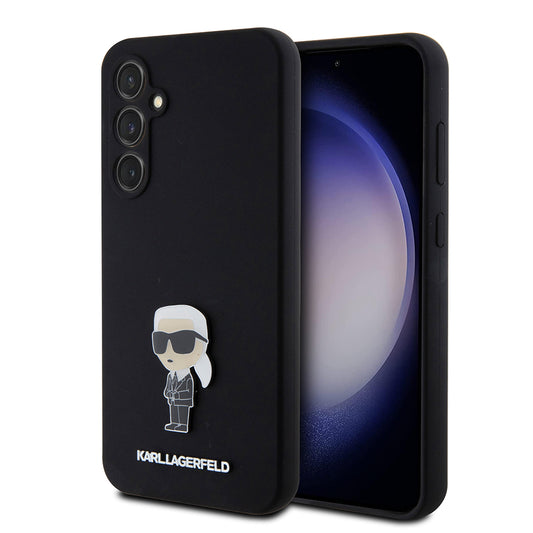 Étui pour Samsung Galaxy S23 FE S711, Karl Lagerfeld, Silicone Ikonik Karl Metal, Noir
