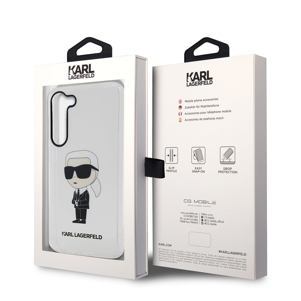 Étui pour Samsung Galaxy S23+ S916, Karl Lagerfeld, Ikonik Karl, Transparent
