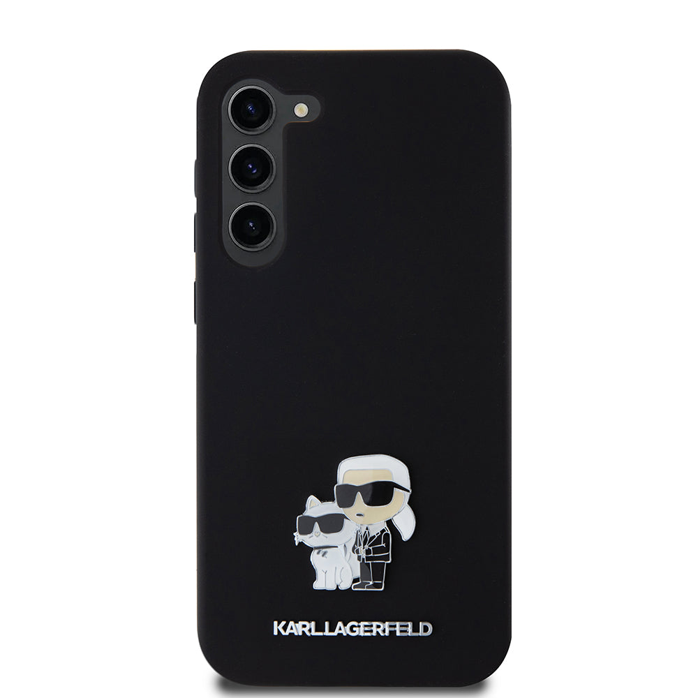 Hoes voor Samsung Galaxy S23+ S916, Karl Lagerfeld, Silicone Karl & Choupette Metal, Zwart