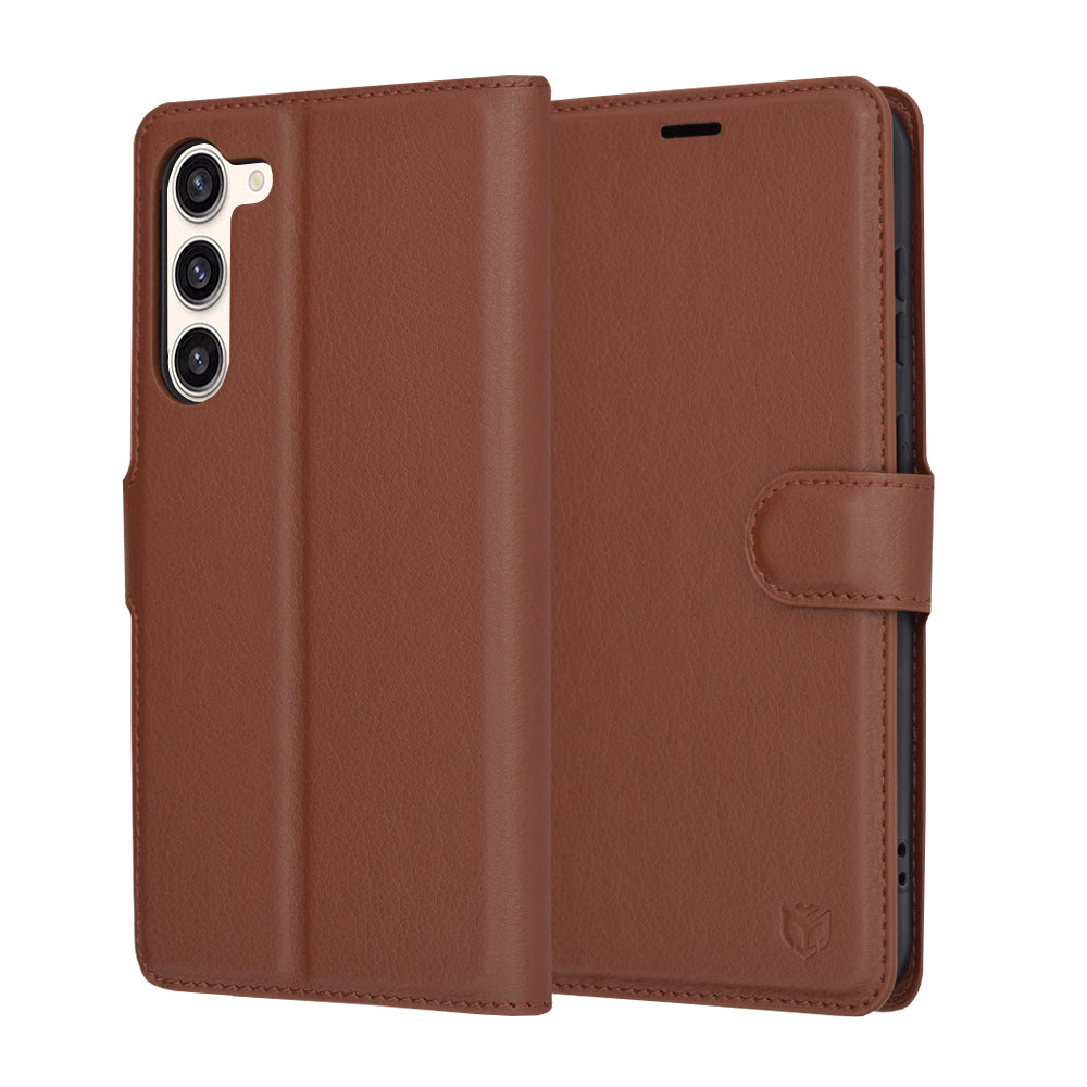 Hülle für Samsung Galaxy S23+ S916, Techsuit, Leder-Folio, Braun