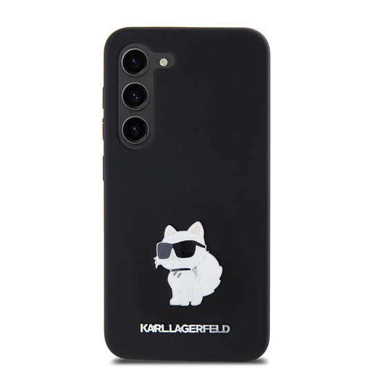 Étui pour Samsung Galaxy S23 S911, Karl Lagerfeld, Silicone Choupette Metal, Noir
