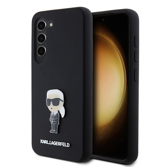 Housse pour Samsung Galaxy S23 S911, Karl Lagerfeld, Silicone Ikonik Karl Metal, Noire
