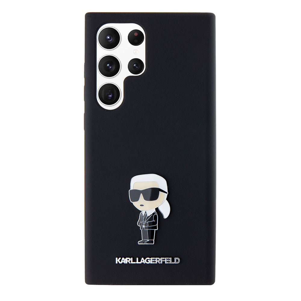 Hoes voor Samsung Galaxy S23 Ultra S918, Karl Lagerfeld, Silicone Ikonik Karl Metal, Zwart