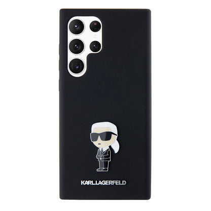 Hoes voor Samsung Galaxy S23 Ultra S918, Karl Lagerfeld, Silicone Ikonik Karl Metal, Zwart