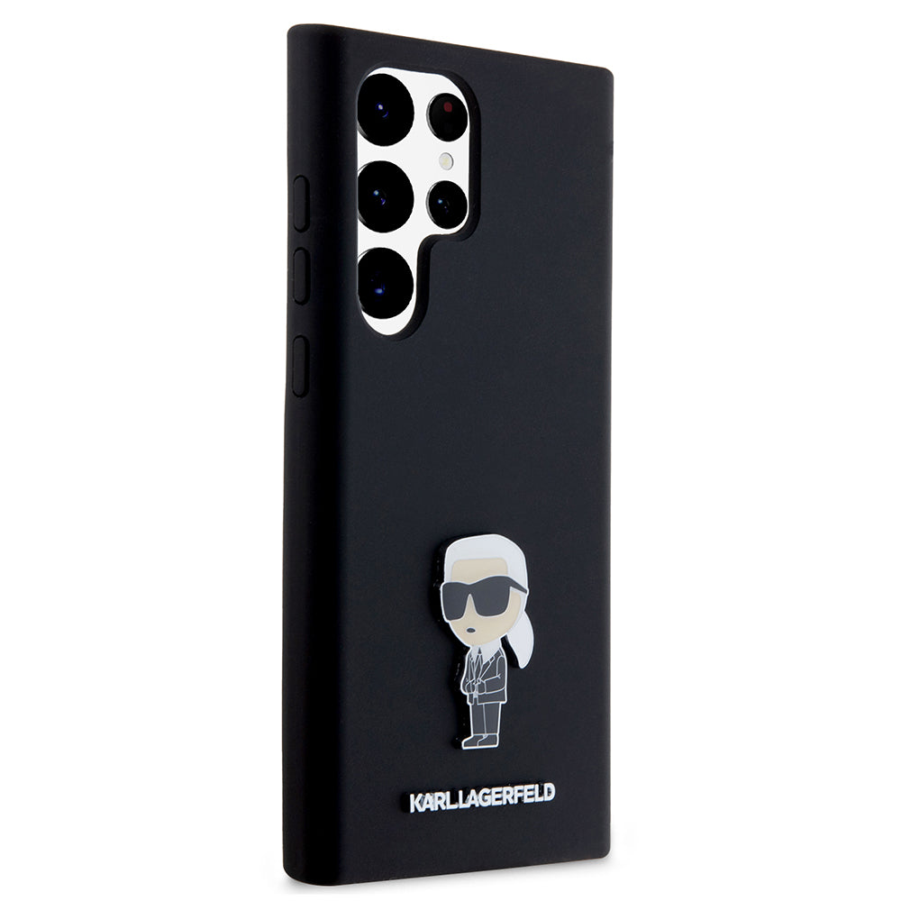 Hoes voor Samsung Galaxy S23 Ultra S918, Karl Lagerfeld, Silicone Ikonik Karl Metal, Zwart