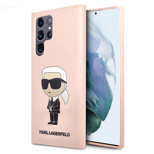 Hülle für Samsung Galaxy S23 Ultra S918, Karl Lagerfeld, Silicone Ikonik Karl, Rosa