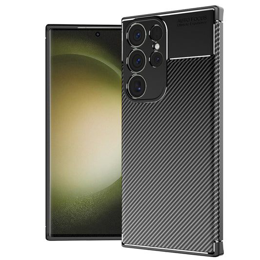 Hoes voor Samsung Galaxy S23 Ultra S918, Techsuit, CarbonFiber, Zwart