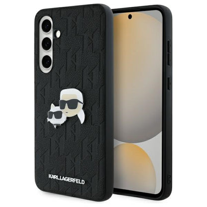 Étui pour Samsung Galaxy S24 FE S721, Karl Lagerfeld, Monogramme Karl & Têtes de Choupette, Noir