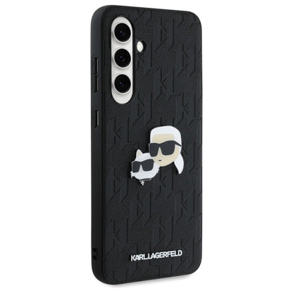 Étui pour Samsung Galaxy S24 FE S721, Karl Lagerfeld, Monogramme Karl & Têtes de Choupette, Noir
