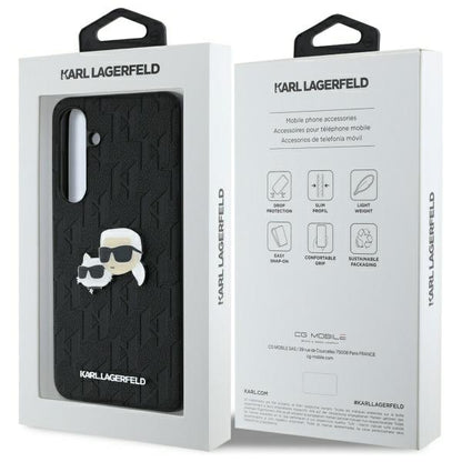 Étui pour Samsung Galaxy S24 FE S721, Karl Lagerfeld, Monogramme Karl & Têtes de Choupette, Noir