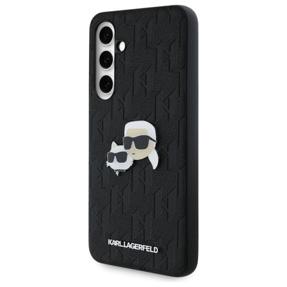 Étui pour Samsung Galaxy S24 FE S721, Karl Lagerfeld, Monogramme Karl & Têtes de Choupette, Noir