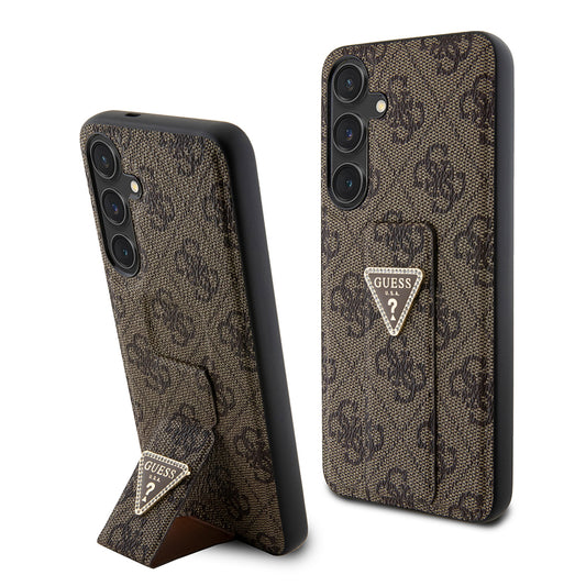 Étui pour Samsung Galaxy S24+ S926, Guess, Grip Stand 4G Triangle Strass, Marron