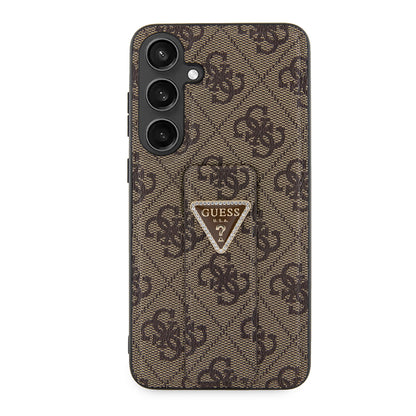 Hülle für Samsung Galaxy S24+ S926, Guess, Grip Stand 4G Triangle Strass, Braun
