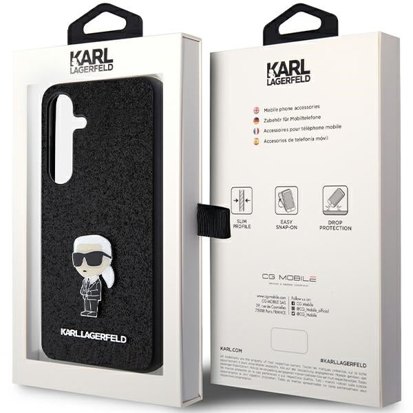 Hülle für Samsung Galaxy S24+ S926, Karl Lagerfeld, Glitter Ikonik Karl Logo, Schwarz