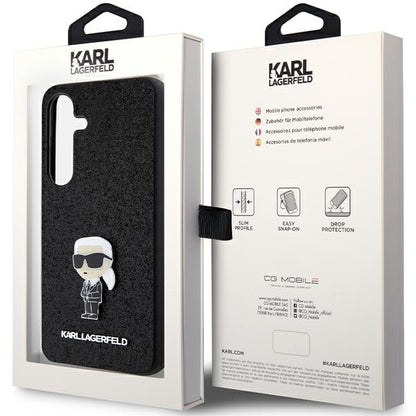 Hülle für Samsung Galaxy S24+ S926, Karl Lagerfeld, Glitter Ikonik Karl Logo, Schwarz
