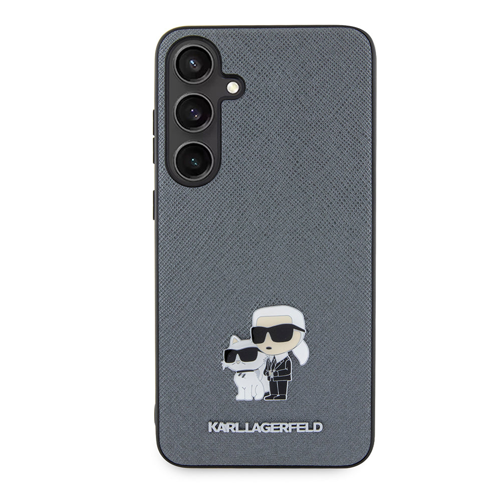 Hoes voor Samsung Galaxy S24+ S926, Karl Lagerfeld, Saffiano Karl & Choupette Metal, Gri