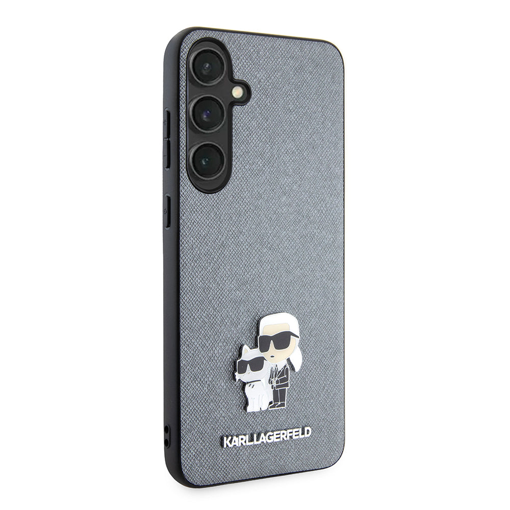 Hoes voor Samsung Galaxy S24+ S926, Karl Lagerfeld, Saffiano Karl & Choupette Metal, Gri