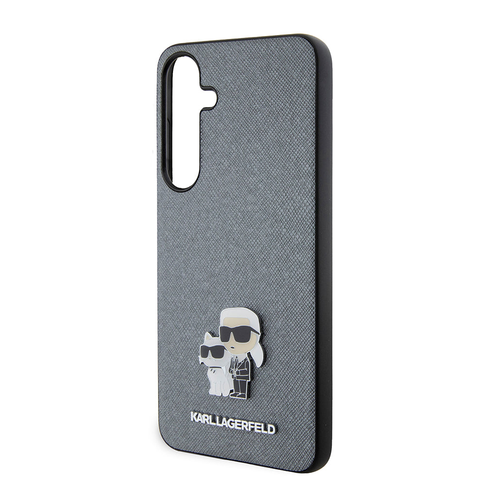 Hoes voor Samsung Galaxy S24+ S926, Karl Lagerfeld, Saffiano Karl & Choupette Metal, Gri