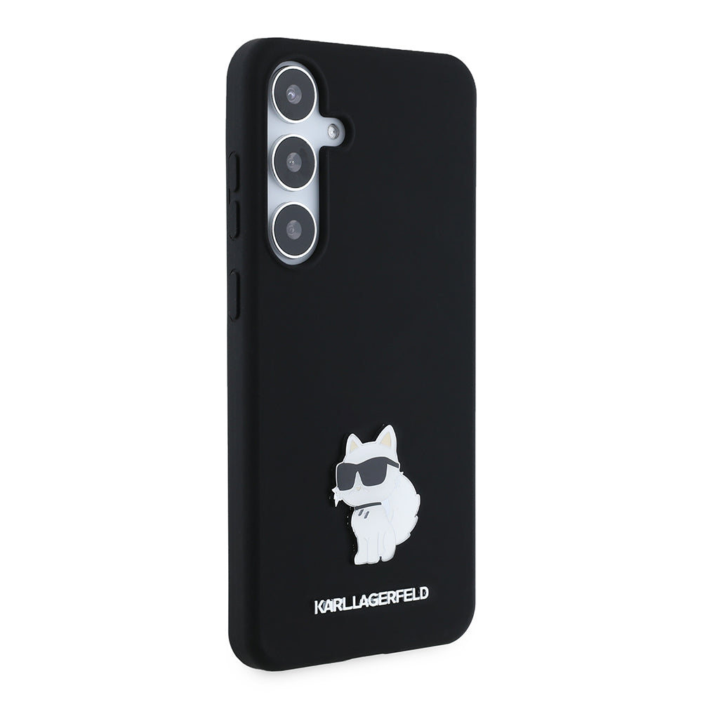 Hülle für Samsung Galaxy S24+ S926, Karl Lagerfeld, Silicone Choupette Metal, Schwarz