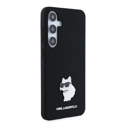 Hülle für Samsung Galaxy S24+ S926, Karl Lagerfeld, Silicone Choupette Metal, Schwarz