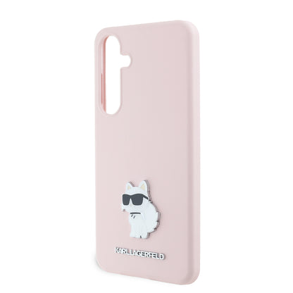 Case for Samsung Galaxy S24+ S926, Karl Lagerfeld, Silicone Choupette Metal, Pink