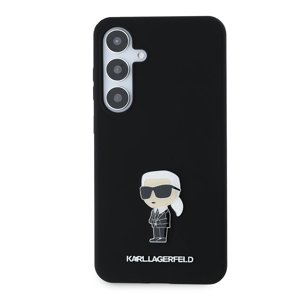 Hoes voor Samsung Galaxy S24+ S926, Karl Lagerfeld, Silicone Ikonik Karl Metal, Zwart