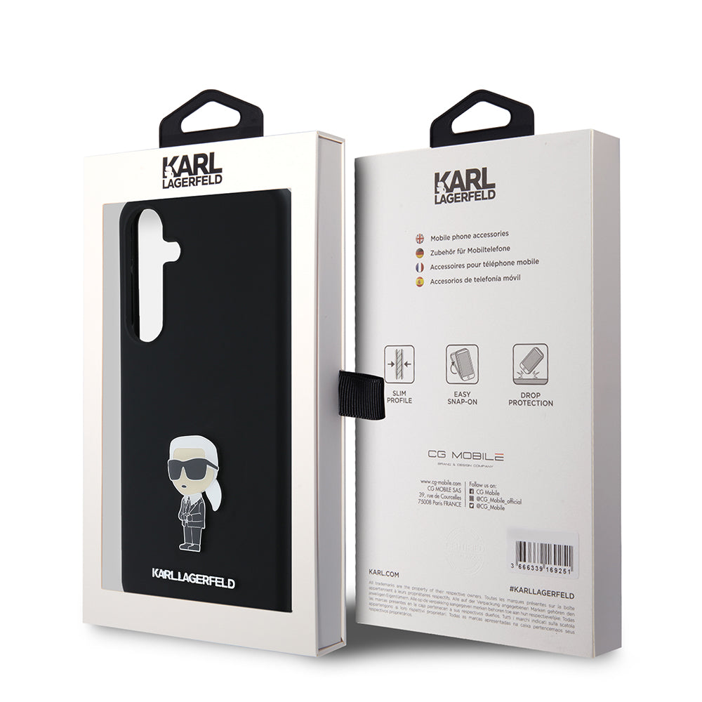 Hoes voor Samsung Galaxy S24+ S926, Karl Lagerfeld, Silicone Ikonik Karl Metal, Zwart