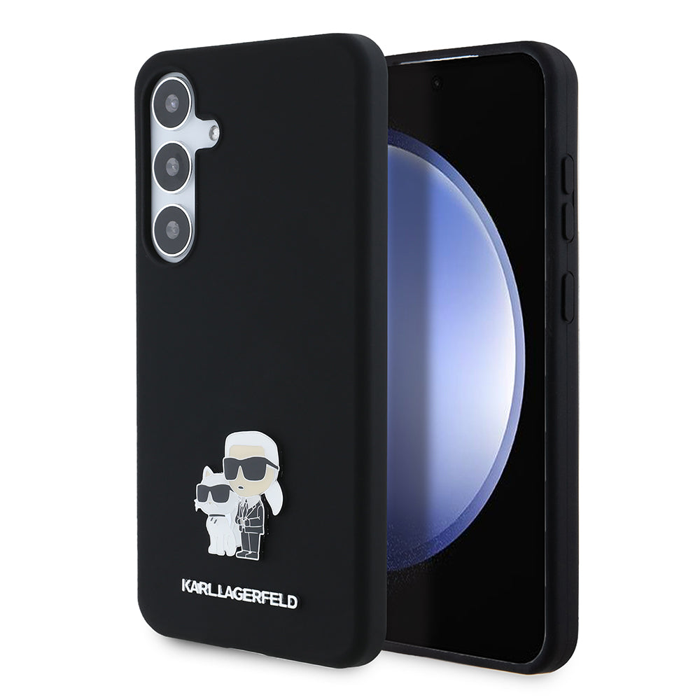 Étui pour Samsung Galaxy S24+ S926, Karl Lagerfeld, Silicone Karl & Choupette Métal, Noir
