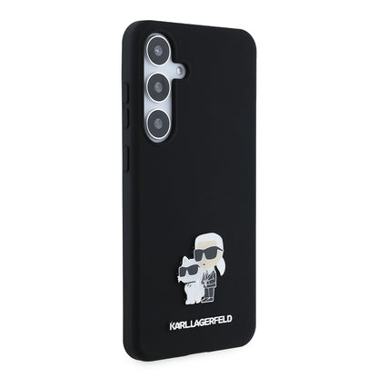 Étui pour Samsung Galaxy S24+ S926, Karl Lagerfeld, Silicone Karl & Choupette Métal, Noir