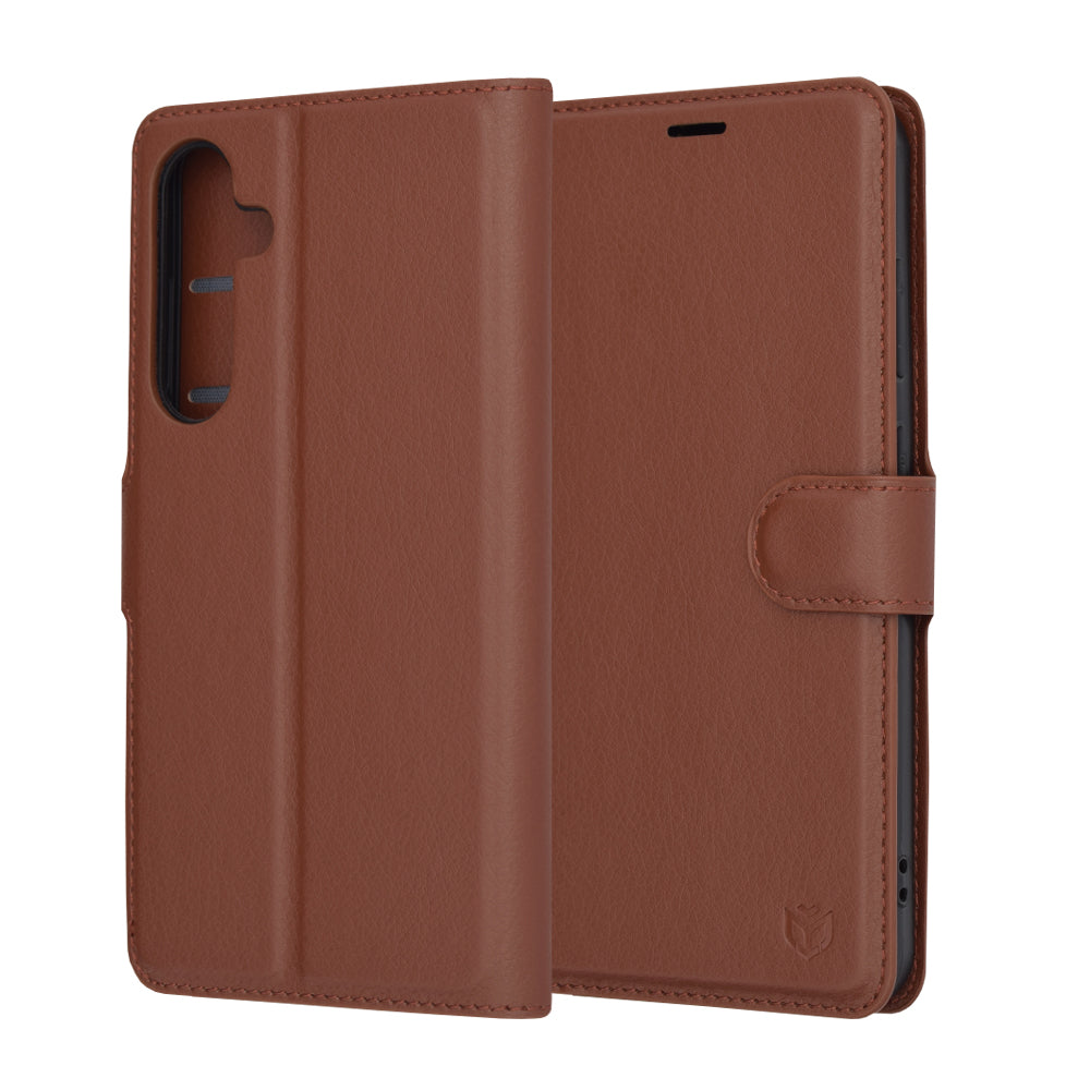 Hoes voor Samsung Galaxy S24+ S926, Techsuit, Leather Folio, Bruin