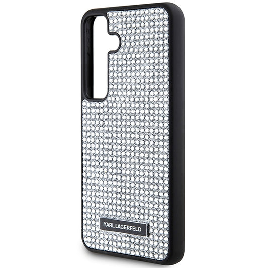 Hülle für Samsung Galaxy S24 S921, Karl Lagerfeld, Rhinestone Metal Plate, Silbern