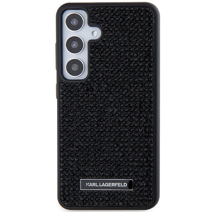 Housse pour Samsung Galaxy S24 S921, Karl Lagerfeld, Plaque Métallique Strass, Noire
