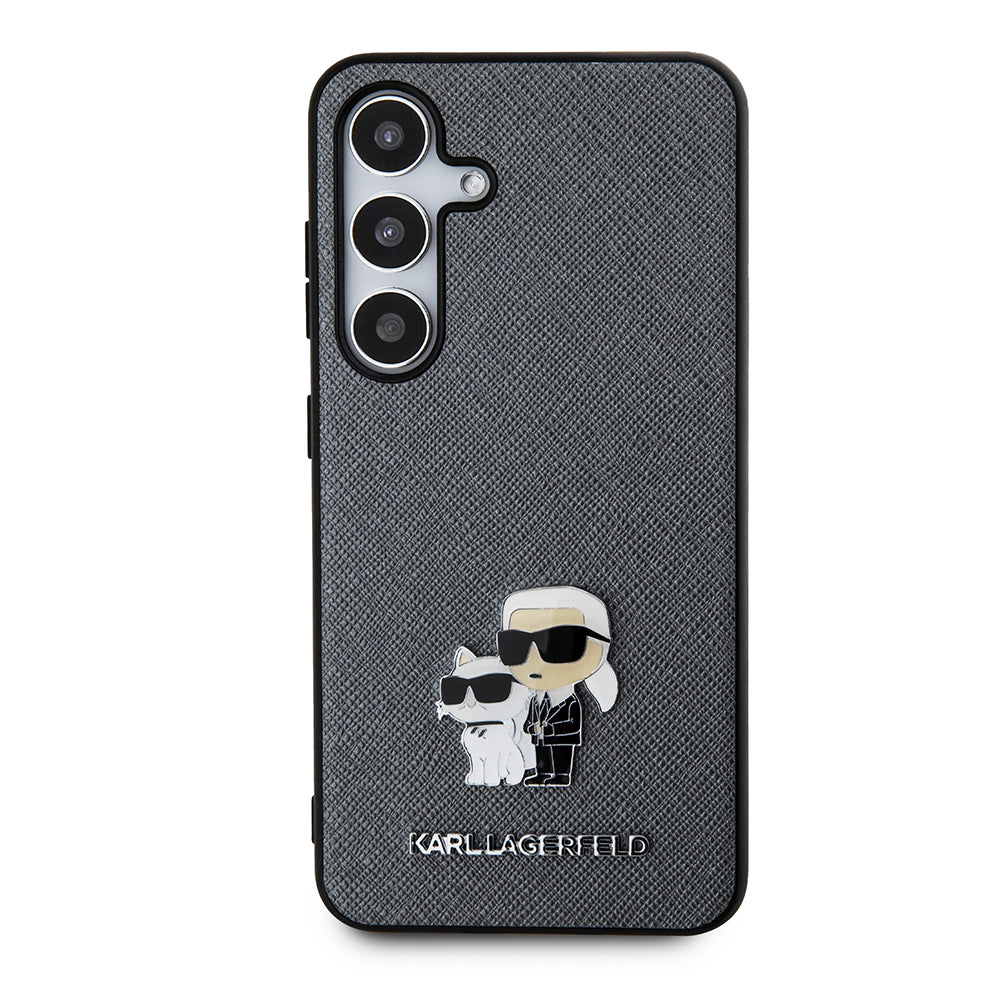 Étui pour Samsung Galaxy S24 S921, Karl Lagerfeld, Saffiano Karl & Choupette Metal, Gris