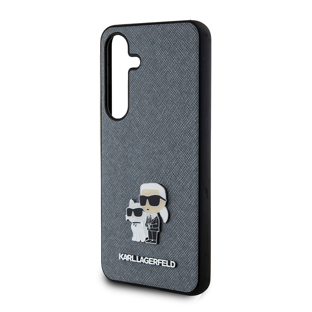 Étui pour Samsung Galaxy S24 S921, Karl Lagerfeld, Saffiano Karl & Choupette Metal, Gris