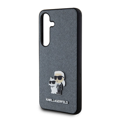 Étui pour Samsung Galaxy S24 S921, Karl Lagerfeld, Saffiano Karl & Choupette Metal, Gris