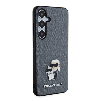 Étui pour Samsung Galaxy S24 S921, Karl Lagerfeld, Saffiano Karl & Choupette Metal, Gris