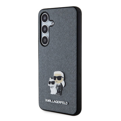 Étui pour Samsung Galaxy S24 S921, Karl Lagerfeld, Saffiano Karl & Choupette Metal, Gris