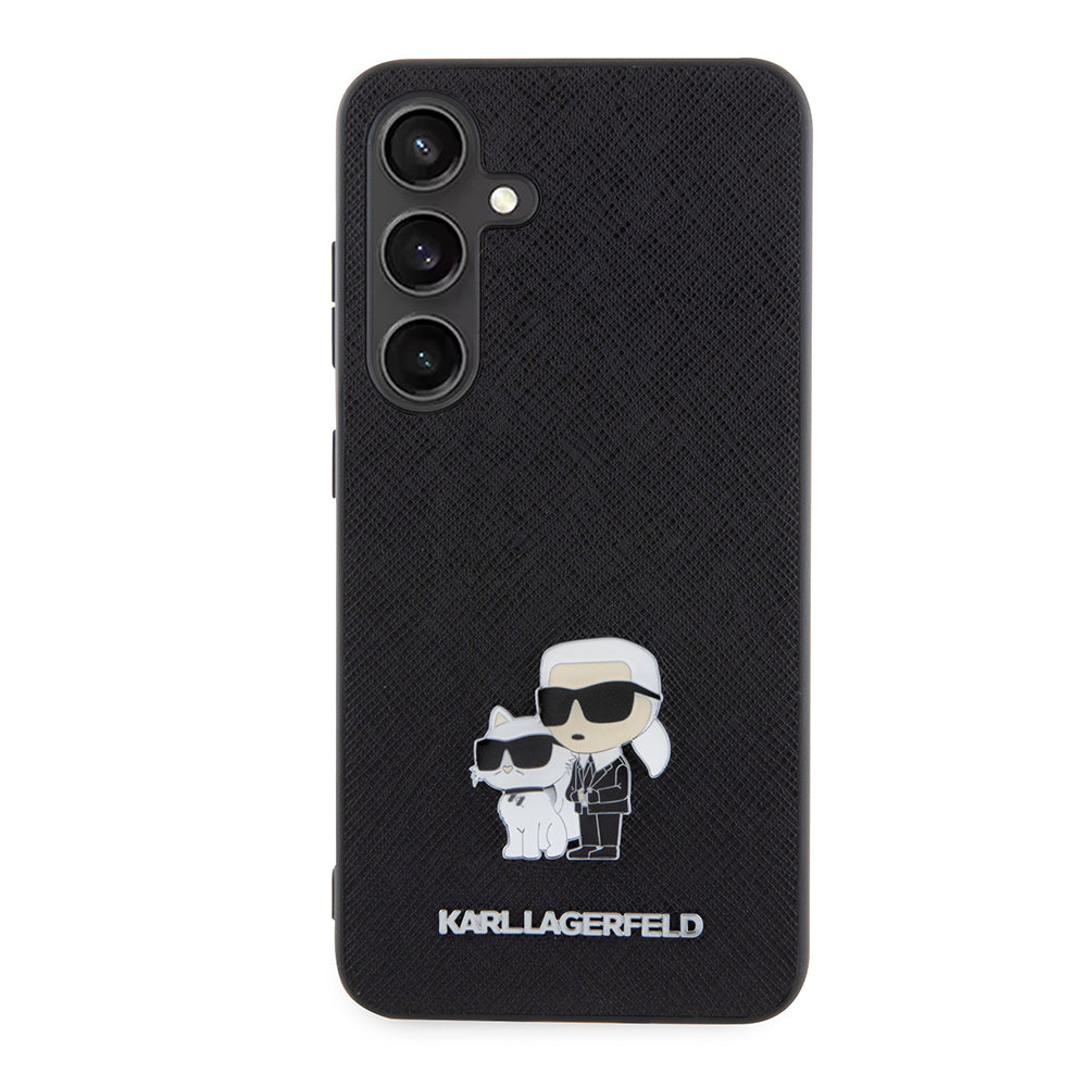 Hülle für Samsung Galaxy S24 S921, Karl Lagerfeld, Saffiano Karl & Choupette Metal, Schwarz