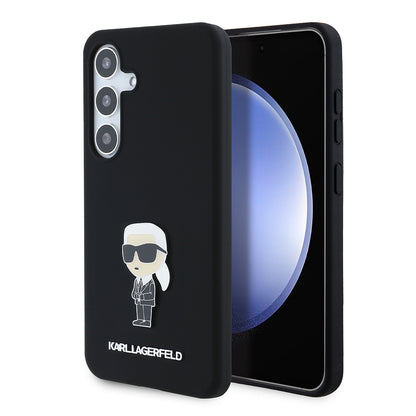 Étui pour Samsung Galaxy S24 S921, Karl Lagerfeld, Silicone Ikonik Karl Metal, Noir