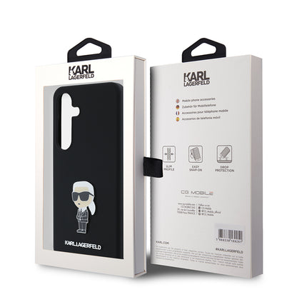 Étui pour Samsung Galaxy S24 S921, Karl Lagerfeld, Silicone Ikonik Karl Metal, Noir