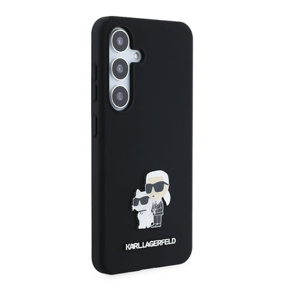 Étui pour Samsung Galaxy S24 S921, Karl Lagerfeld, Silicone Karl & Choupette Métal, Noir