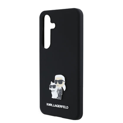 Étui pour Samsung Galaxy S24 S921, Karl Lagerfeld, Silicone Karl & Choupette Métal, Noir
