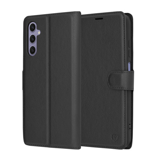 Hoes voor Samsung Galaxy S24 S921, Techsuit, Leather Folio, Zwart
