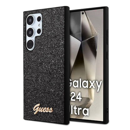 Hülle für Samsung Galaxy S24 Ultra S928, Guess, Glitter Script, Schwarz