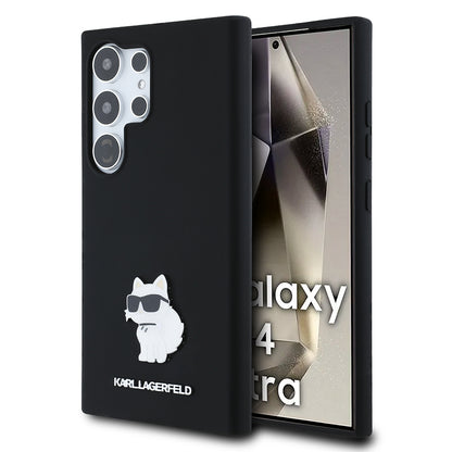 Étui pour Samsung Galaxy S24 Ultra S928, Karl Lagerfeld, Silicone Choupette Metal, Noir
