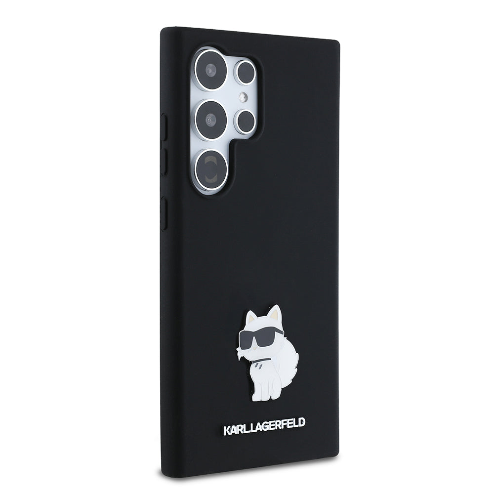 Étui pour Samsung Galaxy S24 Ultra S928, Karl Lagerfeld, Silicone Choupette Metal, Noir