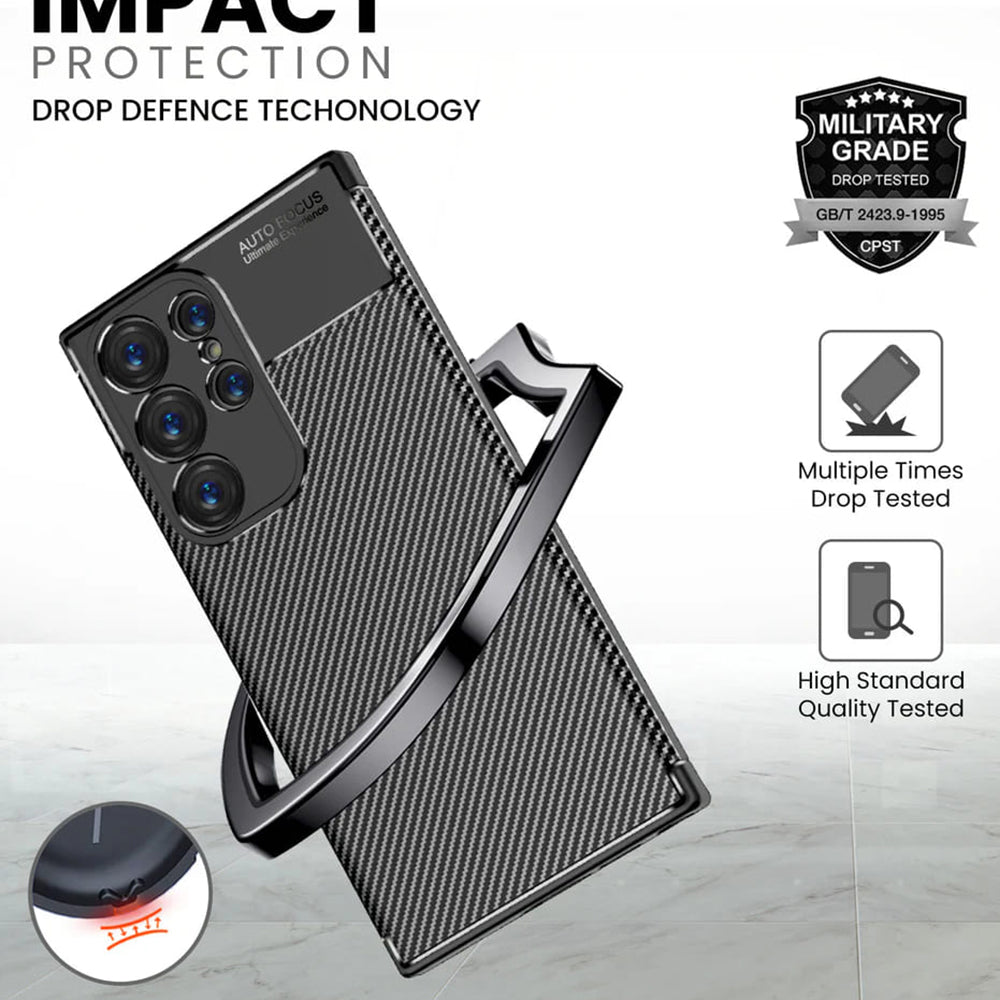 Hülle für Samsung Galaxy S24 Ultra S928, Techsuit, CarbonFiber, Schwarz