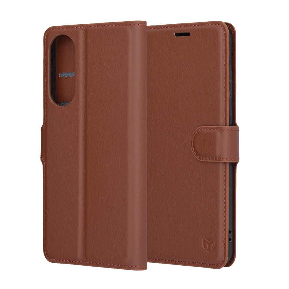 Hülle für Samsung Galaxy S25 Edge S937, Techsuit, Leder-Folio, Braun