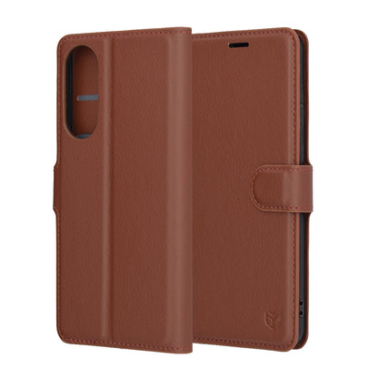 Hülle für Samsung Galaxy S25 Edge S937, Techsuit, Leder-Folio, Braun