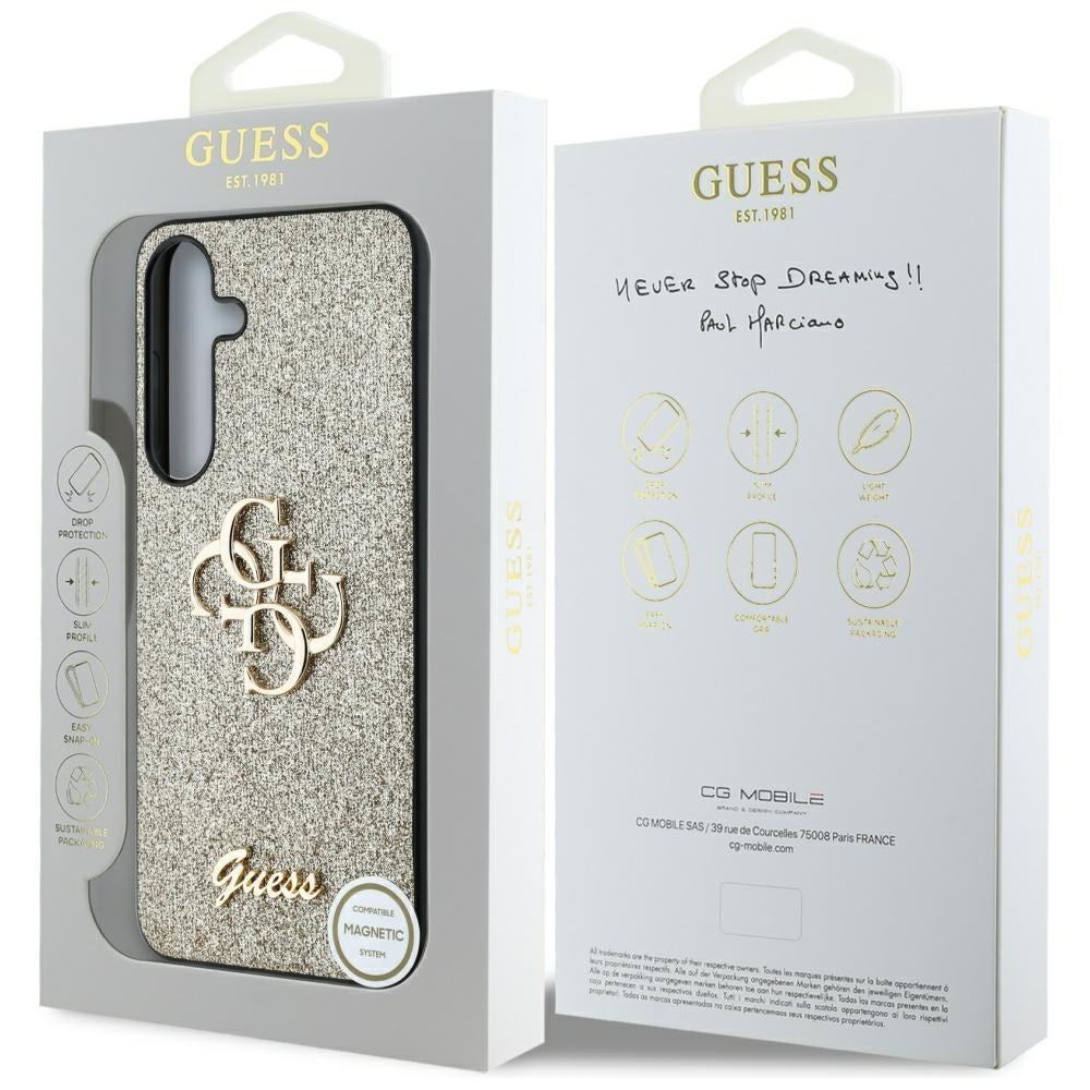 Hoesje voor Samsung Galaxy S25+ S936, Guess, Glitter Big 4G Script, Goudkleurig